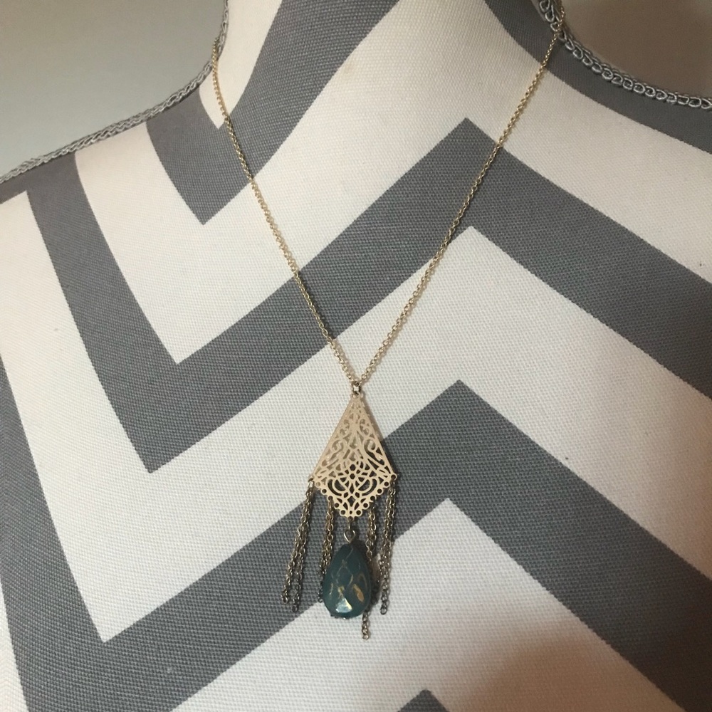 Gold Necklace with Green Bead